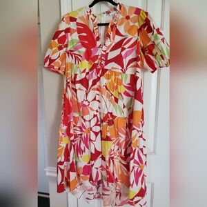 London Times Red and Orange Midi Sundress